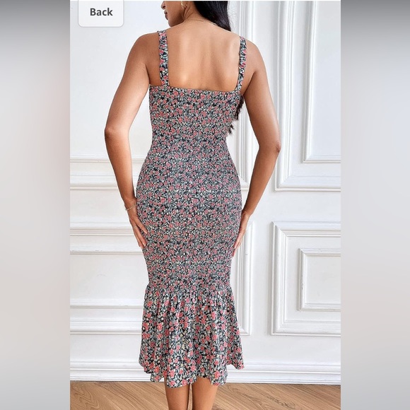 Women's Summer Floral Midi Tank Bodycon Dress - Picture 2 of 4